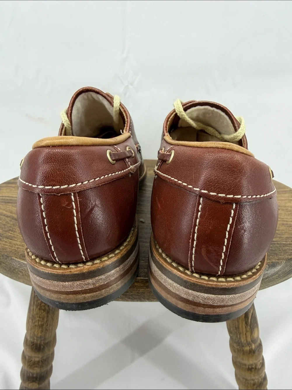 Unused! Vintage Foot Traits Boys Classic Brown Leather Loafers Boat Shoes, sz 5
